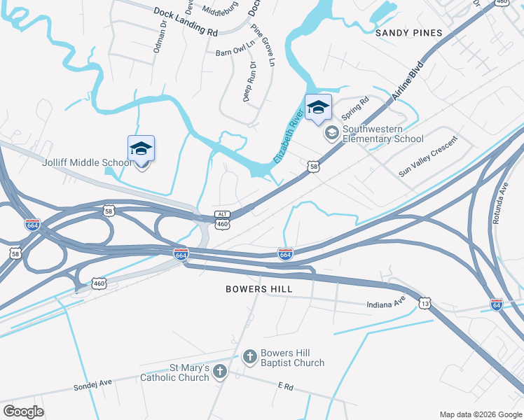 map of restaurants, bars, coffee shops, grocery stores, and more near 4539 Airline Boulevard in Chesapeake