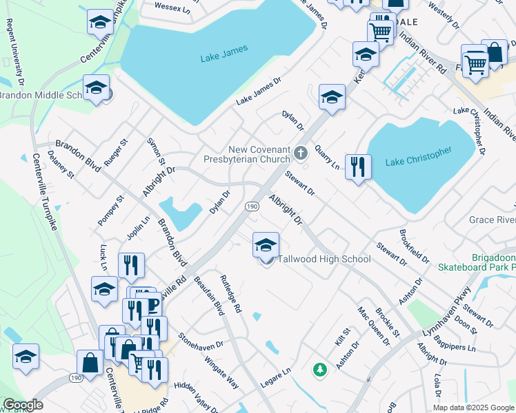 map of restaurants, bars, coffee shops, grocery stores, and more near 1657 Mac Gregory Street in Virginia Beach
