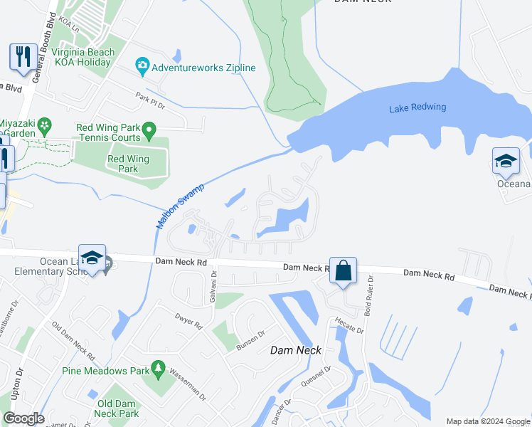 map of restaurants, bars, coffee shops, grocery stores, and more near 625 Fleet Drive in Virginia Beach