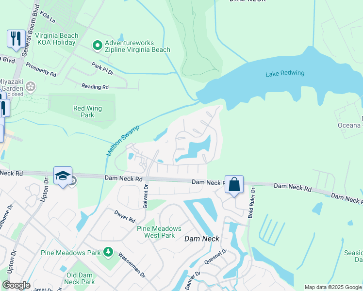 map of restaurants, bars, coffee shops, grocery stores, and more near 717 Taranto Court in Virginia Beach
