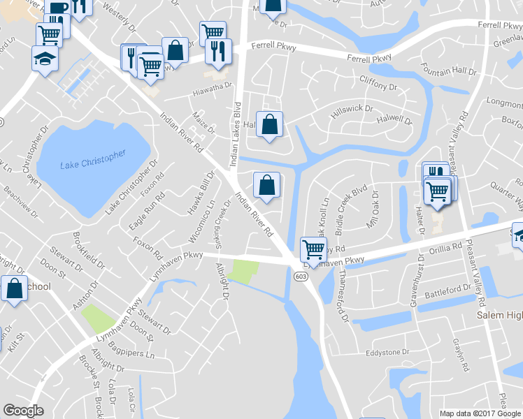 map of restaurants, bars, coffee shops, grocery stores, and more near 5230 Stockton Drive in Virginia Beach