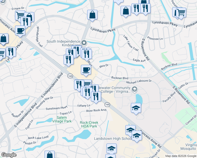 map of restaurants, bars, coffee shops, grocery stores, and more near 3836 Lasalle Drive in Virginia Beach