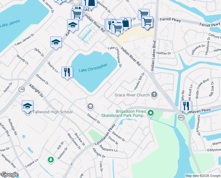 map of restaurants, bars, coffee shops, grocery stores, and more near 5188 Eagle Run Road in Virginia Beach