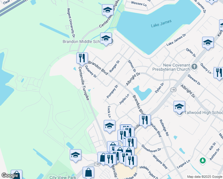 map of restaurants, bars, coffee shops, grocery stores, and more near 1739 Pompey Street in Virginia Beach