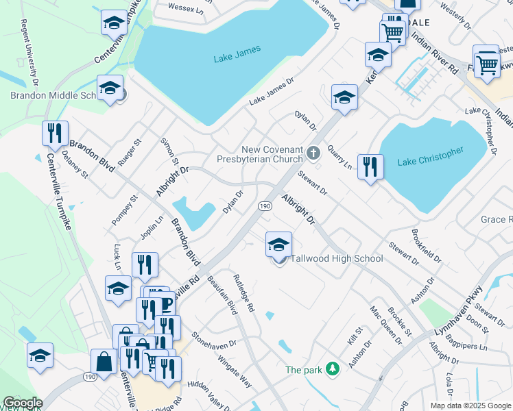 map of restaurants, bars, coffee shops, grocery stores, and more near 1658 Guthrie Street in Virginia Beach