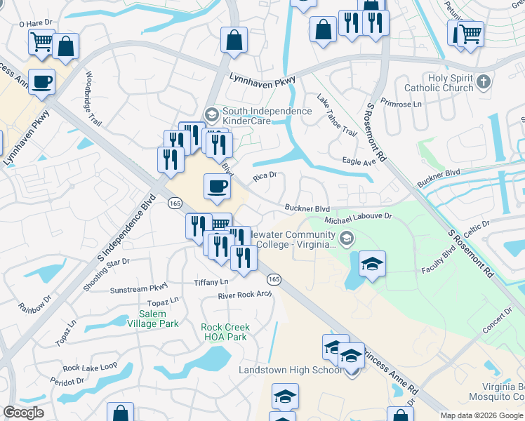map of restaurants, bars, coffee shops, grocery stores, and more near 3861 Lasalle Drive in Virginia Beach