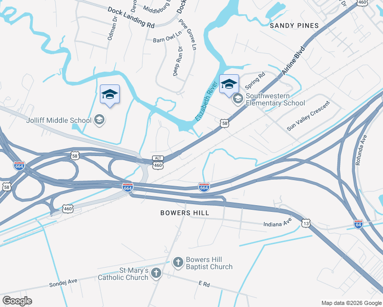 map of restaurants, bars, coffee shops, grocery stores, and more near 4539 Airline Boulevard in Chesapeake
