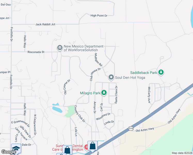map of restaurants, bars, coffee shops, grocery stores, and more near 6608 Pecos Street in Farmington