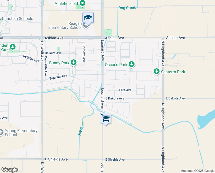 map of restaurants, bars, coffee shops, grocery stores, and more near 3566 Descanso Avenue in Clovis