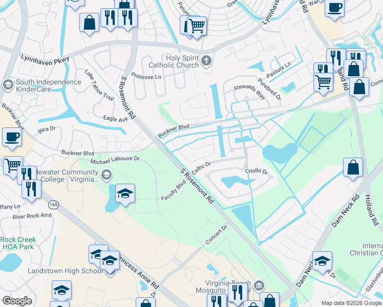 map of restaurants, bars, coffee shops, grocery stores, and more near 3517 Light Horse Loop in Virginia Beach
