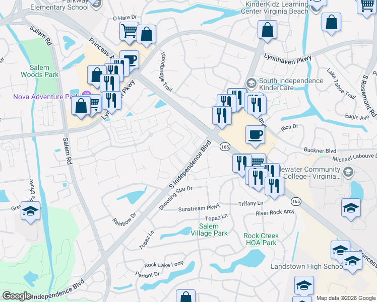map of restaurants, bars, coffee shops, grocery stores, and more near 1724 Dromolin Drive in Virginia Beach