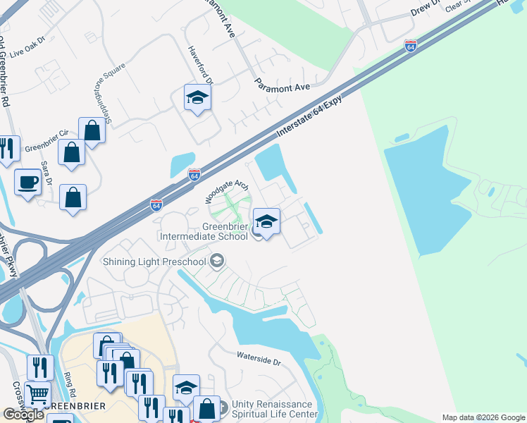 map of restaurants, bars, coffee shops, grocery stores, and more near 1501 Kerwyck Place in Chesapeake