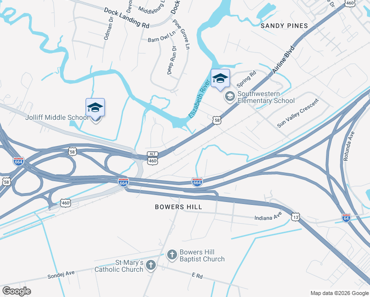 map of restaurants, bars, coffee shops, grocery stores, and more near 4539 Airline Boulevard in Chesapeake