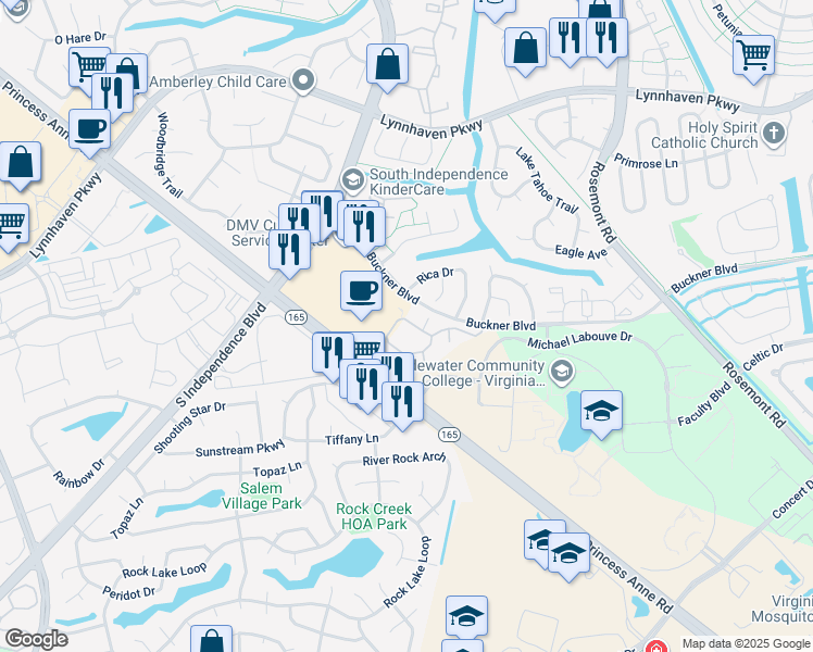 map of restaurants, bars, coffee shops, grocery stores, and more near 3821 Lasalle Drive in Virginia Beach