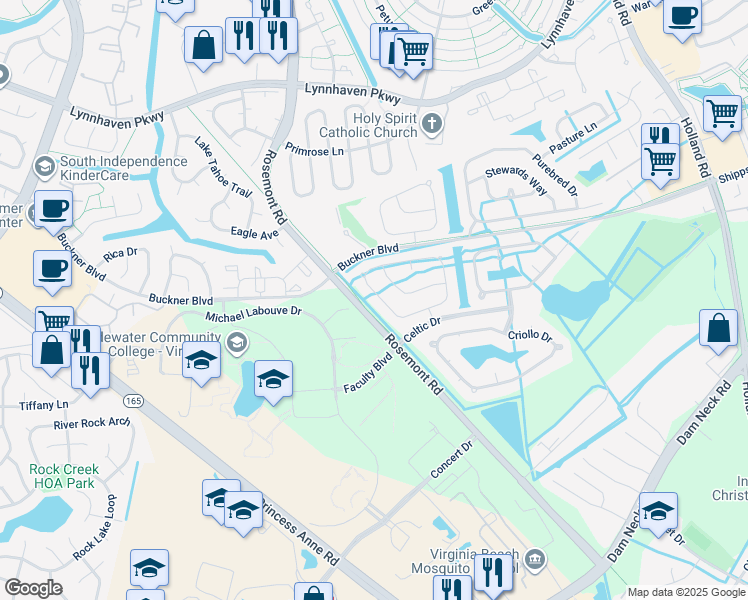 map of restaurants, bars, coffee shops, grocery stores, and more near 3561 Light Horse Loop in Virginia Beach