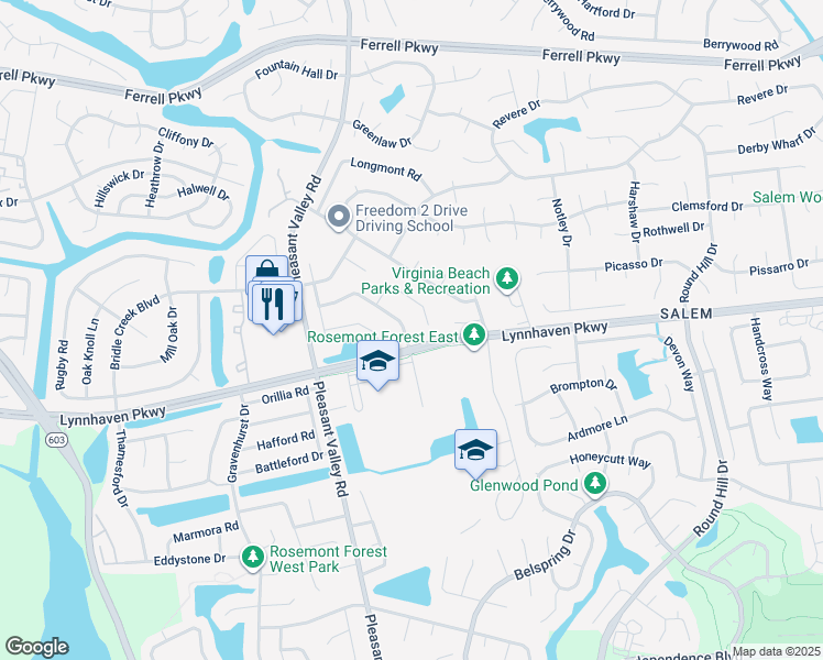 map of restaurants, bars, coffee shops, grocery stores, and more near 1206 Quarter Way in Virginia Beach