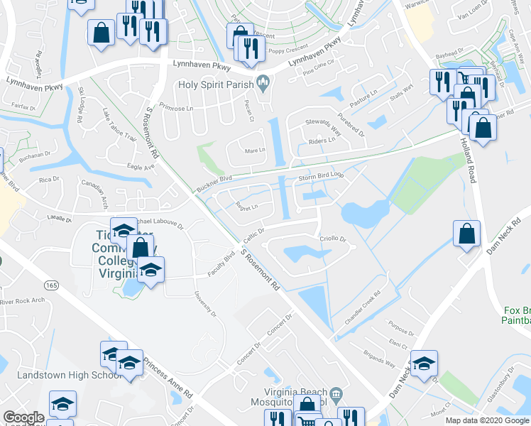 map of restaurants, bars, coffee shops, grocery stores, and more near 3744 Light Horse Loop in Virginia Beach