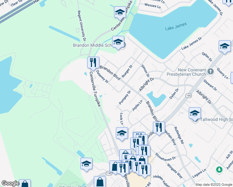 map of restaurants, bars, coffee shops, grocery stores, and more near 1739 Pompey Street in Virginia Beach