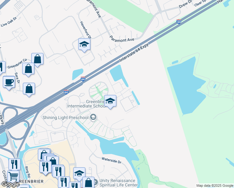 map of restaurants, bars, coffee shops, grocery stores, and more near 1501 Kerwyck Place in Chesapeake