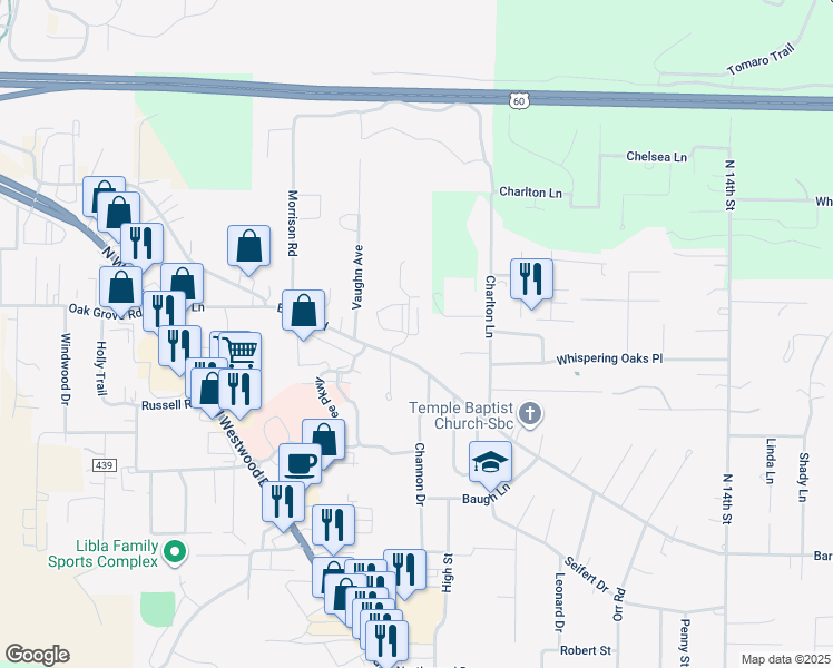 map of restaurants, bars, coffee shops, grocery stores, and more near 2001 Barron Road in Poplar Bluff