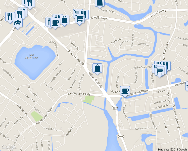map of restaurants, bars, coffee shops, grocery stores, and more near 5239 Westhaven Crescent in Virginia Beach