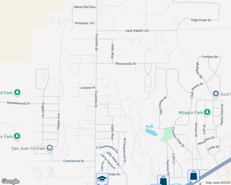 map of restaurants, bars, coffee shops, grocery stores, and more near 5800 La Luz Trail in Farmington