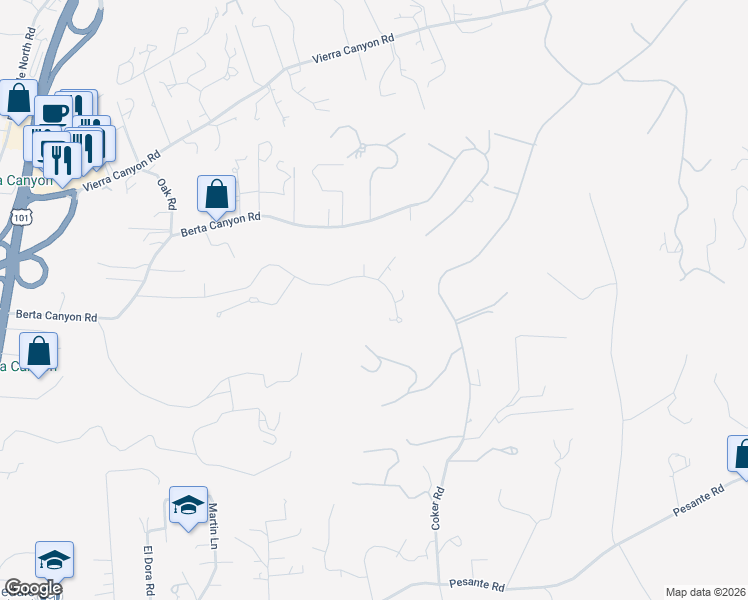 map of restaurants, bars, coffee shops, grocery stores, and more near 18540 Berta Ridge Place in Salinas