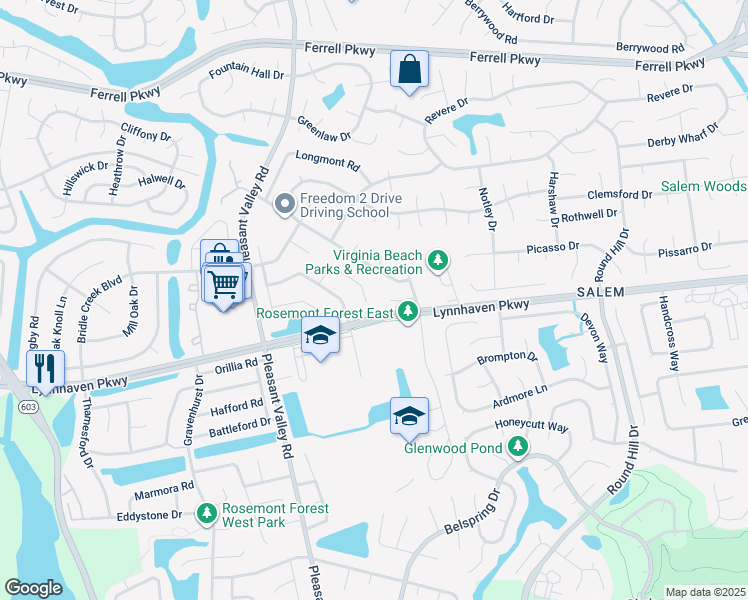 map of restaurants, bars, coffee shops, grocery stores, and more near 1642 Rodeo Drive in Virginia Beach