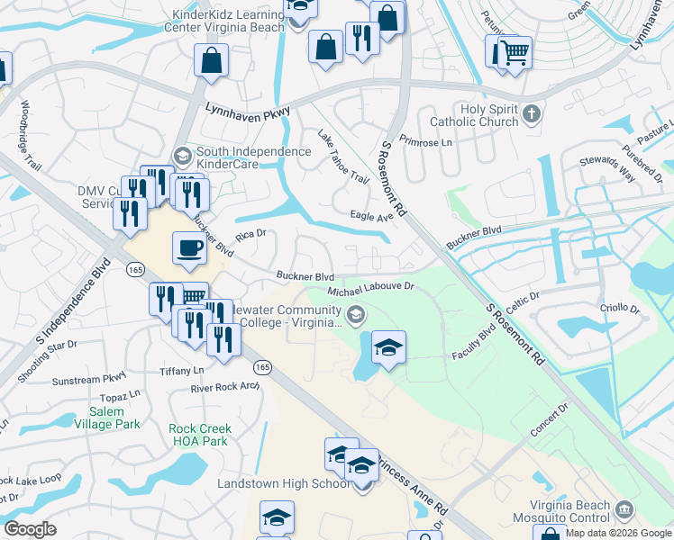 map of restaurants, bars, coffee shops, grocery stores, and more near 3725 Canadian Arch in Virginia Beach