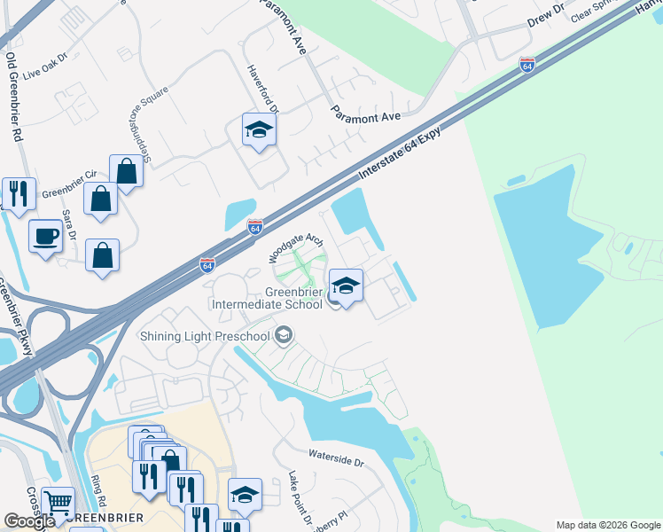 map of restaurants, bars, coffee shops, grocery stores, and more near 2006 Woodgate Arch in Chesapeake
