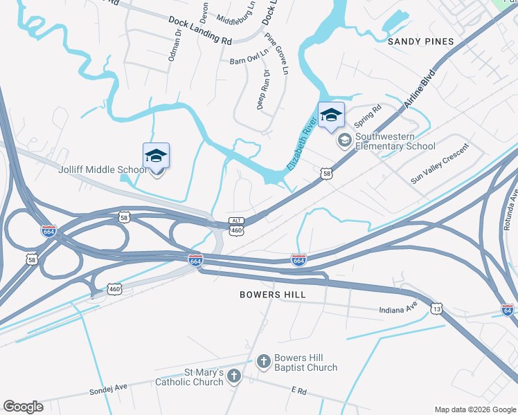 map of restaurants, bars, coffee shops, grocery stores, and more near 904 Flintfield Crescent in Chesapeake