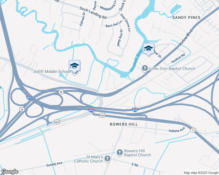 map of restaurants, bars, coffee shops, grocery stores, and more near 4608 Westborough Drive in Chesapeake
