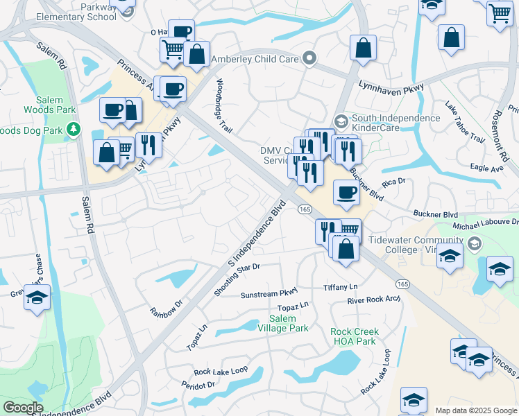 map of restaurants, bars, coffee shops, grocery stores, and more near 1733 Dromolin Drive in Virginia Beach