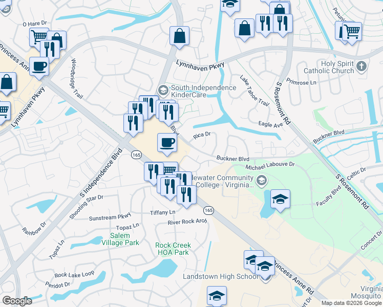 map of restaurants, bars, coffee shops, grocery stores, and more near 3971 Rica Drive in Virginia Beach
