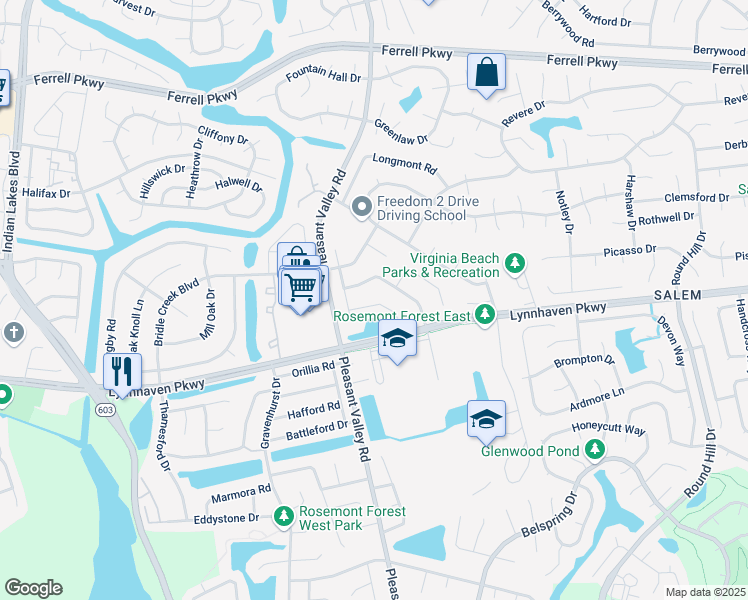 map of restaurants, bars, coffee shops, grocery stores, and more near 1246 Quarter Way in Virginia Beach