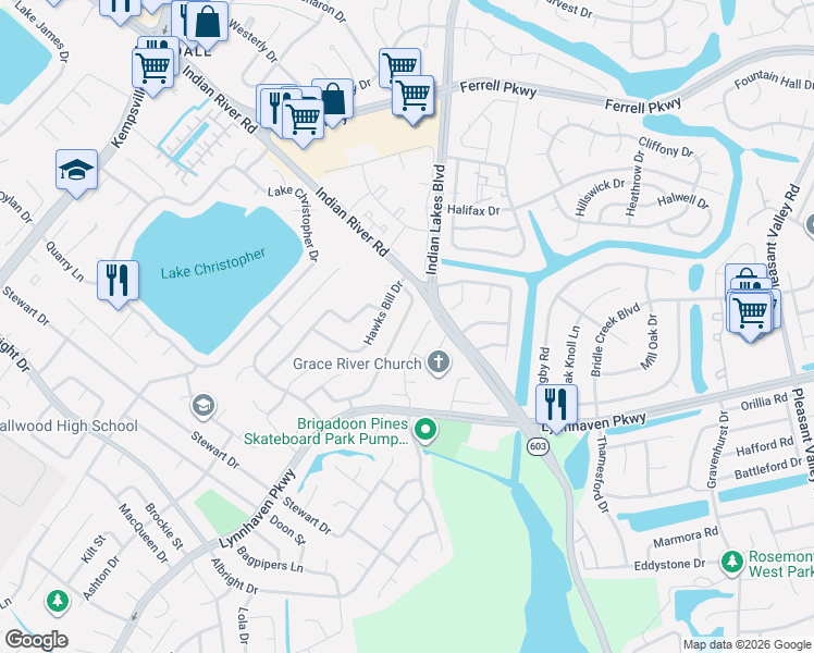 map of restaurants, bars, coffee shops, grocery stores, and more near 1616 Hawks Bill Drive in Virginia Beach