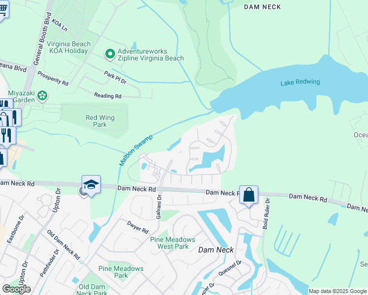 map of restaurants, bars, coffee shops, grocery stores, and more near 761 Alliance Drive in Virginia Beach