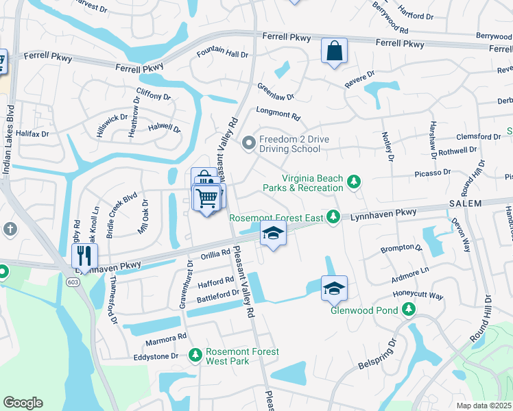 map of restaurants, bars, coffee shops, grocery stores, and more near 1246 Quarter Way in Virginia Beach