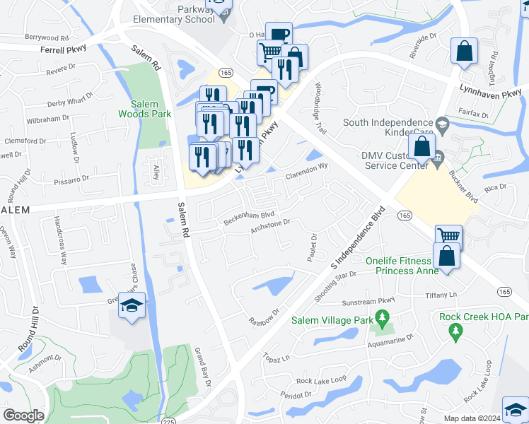 map of restaurants, bars, coffee shops, grocery stores, and more near 4132 Beckenham Boulevard in Virginia Beach