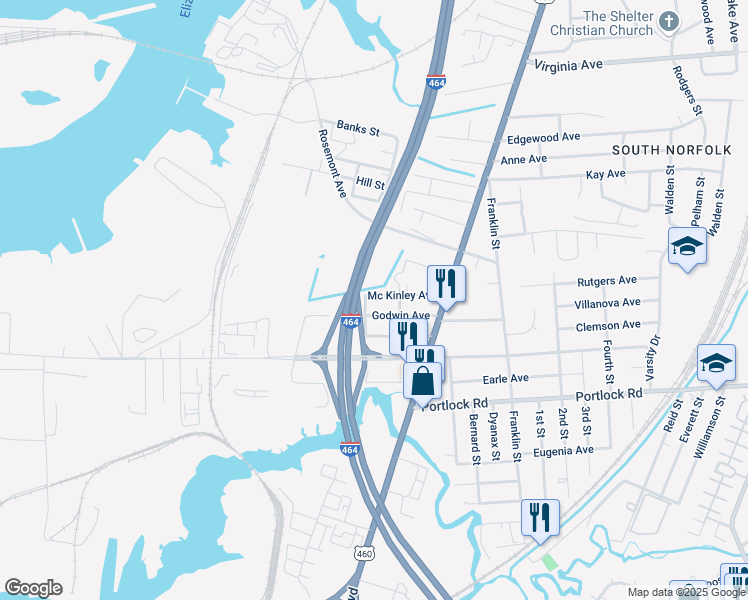 map of restaurants, bars, coffee shops, grocery stores, and more near 904 Mc Kinley Avenue in Chesapeake
