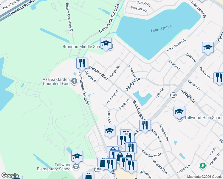 map of restaurants, bars, coffee shops, grocery stores, and more near 1802 Rich Court in Virginia Beach