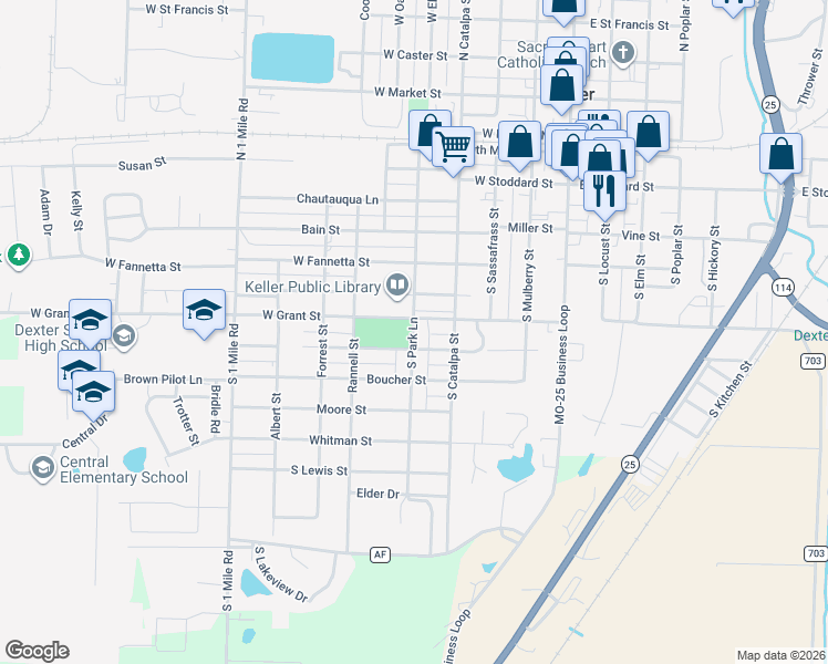map of restaurants, bars, coffee shops, grocery stores, and more near in Dexter