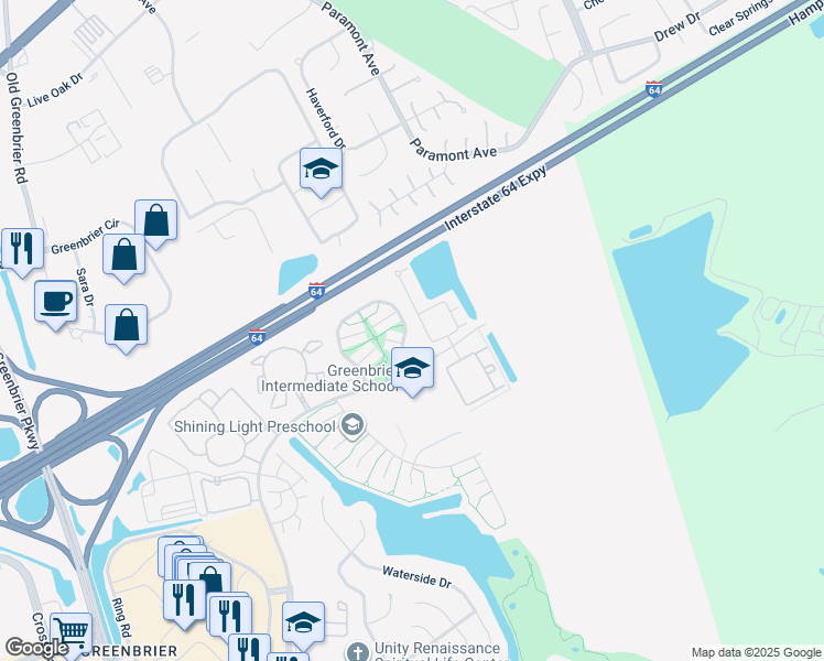 map of restaurants, bars, coffee shops, grocery stores, and more near 2020 Woodgate Arch in Chesapeake