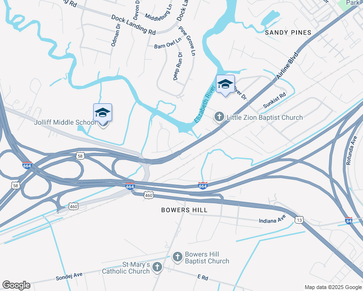 map of restaurants, bars, coffee shops, grocery stores, and more near 4517 Westborough Drive in Chesapeake