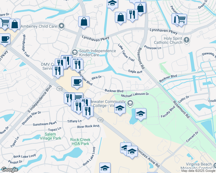 map of restaurants, bars, coffee shops, grocery stores, and more near 3786 Canadian Arch in Virginia Beach