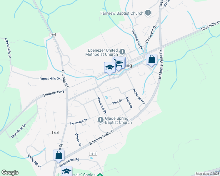 map of restaurants, bars, coffee shops, grocery stores, and more near 320 Stadium Street in Glade Spring