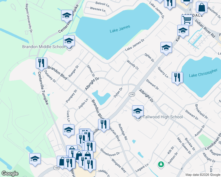 map of restaurants, bars, coffee shops, grocery stores, and more near 1648 Allman Court in Virginia Beach