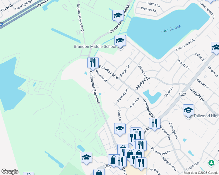 map of restaurants, bars, coffee shops, grocery stores, and more near 1815 Rich Court in Virginia Beach