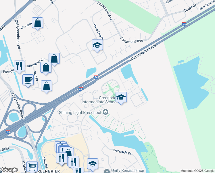 map of restaurants, bars, coffee shops, grocery stores, and more near 1945 Woodgate Arch in Chesapeake