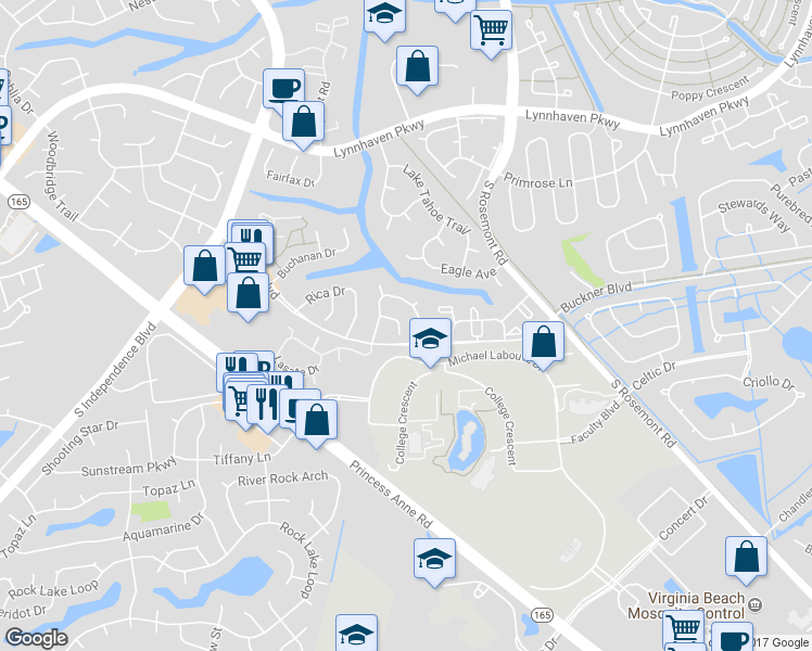 map of restaurants, bars, coffee shops, grocery stores, and more near 1426 Canadian Court in Virginia Beach